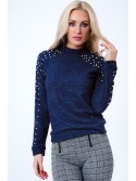 Turtleneck with pearls, navy blue 1577 - Online store - Boutique